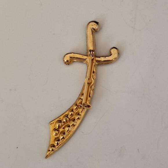 LG Scimitar Curved Sword Pin Rhinestone Brooch Vintage Costume Estate Jewelry - Picture 5 of 6